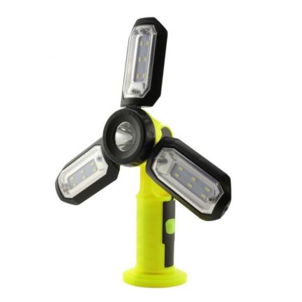 Lanternă cu 3 lămpi LED pliabile, cap rotativ, bază magnetică și cârlig, 4.5  V