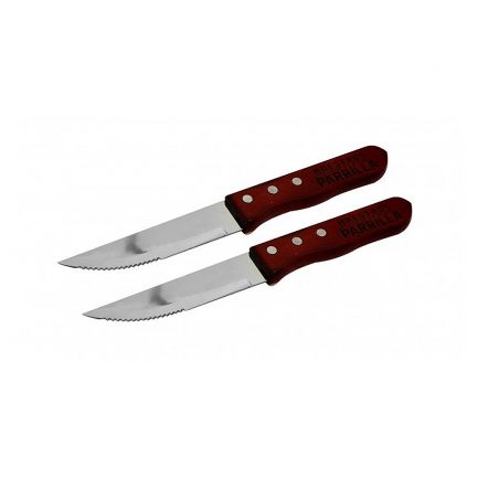 Set 2 cuțite inox pentru grătar, cu mâner din lemn